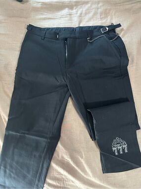 Shellcorp Men's Black Casual Trousers with Embroidered Detail